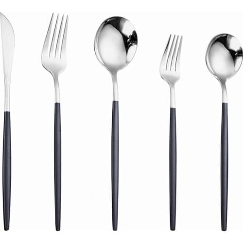 Black Silver Utensils Stainless Steel Cutlery Set Fork Spoon Knife Set Dessert Tableware Western Kitchen Dinnerware Dropshipping
