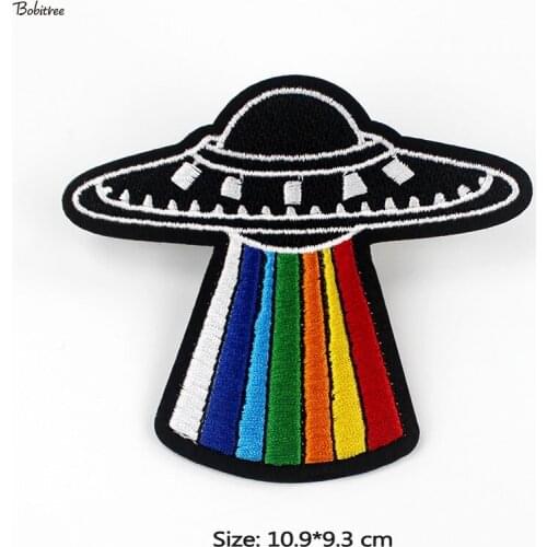 UFO Alien Size 10.9*9.3 cm Iron Patch Embroidered Badge Cotton Fabric Appliques for Kids cloth Jacket Jeans Decoration