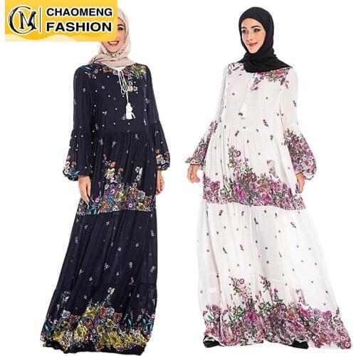 New Arrival Middle East Plus Size Long Sleeve Modest Floral Print Maxi Turkey Dress Muslim Women Abaya Islamic Clothing
