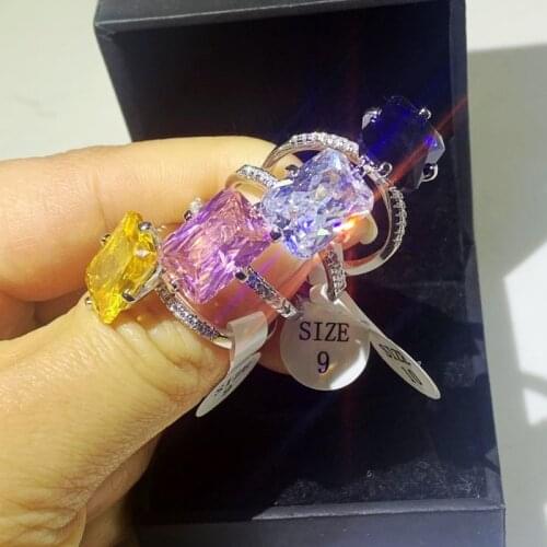 4 Style Simple Fashion Jewelry Handmade 925 Sterling Silver Princess Cut 5A Cubic Zircon Big CZ Party Women Wedding Band Ring