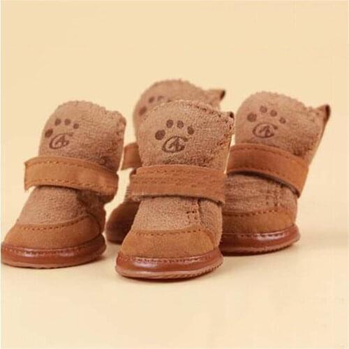 Dog Shoes Winter Pet Dog Solid Color Anti-Slip Boots Cute Puppy Shoes Fashion Cotton-Padded Shoes Classic Warm Dog Shoes