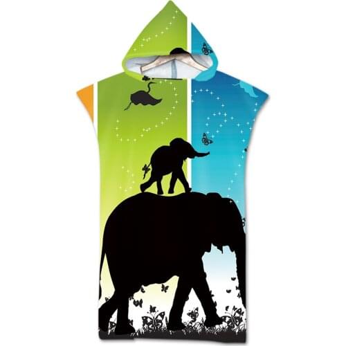 Printed Elephant Adult Diving Suit Change Robes Poncho Hood Quick-drying Hooded beach Towel Absorbent Sweat-absorbent Swim Robe