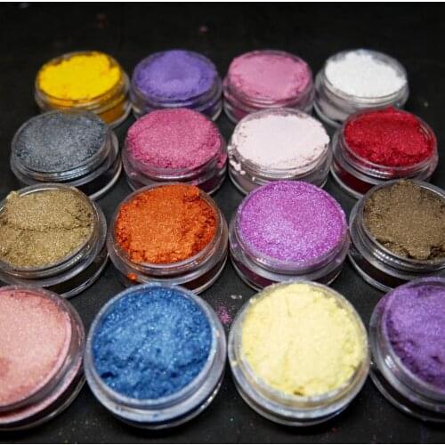 16jars/Set 16 colors Mica powder 2 grams quality cosmetic nail art Mica powder pigments, natural pearlescent mica powders