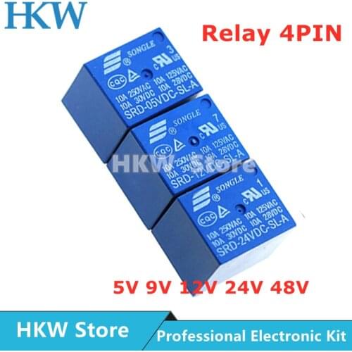 10pcs Relay 4PIN SRD-05VDC-SL-A SRD-09VDC-SL-A SRD-12VDC-SL-A 5V 9V 12V 24V 48V 10A 250VAC 4PIN Relays Relais New and Original