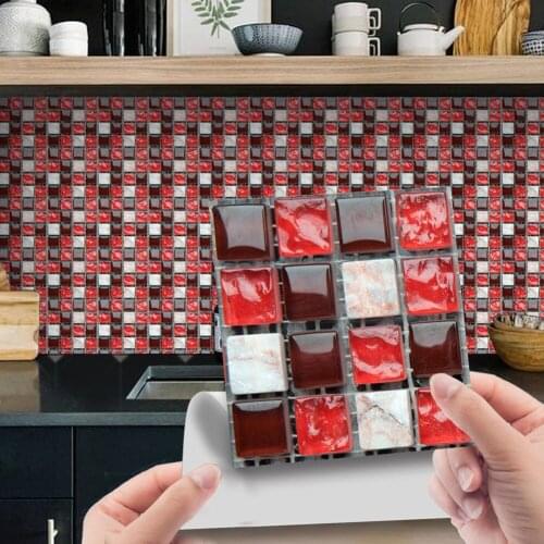 10pcs Self Adhesive Mosaic 3D Wall Stickers DIY Tile Bathroom Kitchen Wallpaper TV Background Waterproof Decal Mural Home Decor