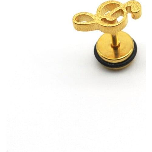 2016 New music note Earring Gold Black Steel Stud Earrings Screw-back Women High Quality Famous Brand For Girl Free Shipping