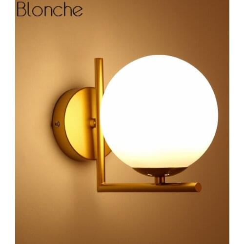 Modern Glass Ball Wall Lamp Nordic Living Room Bedroom Gold Wall Sconce Mirror Light Fixture Industrial Loft Lamp for Home Decor
