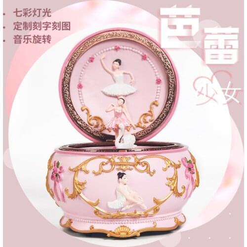 5 Inch Resin Pink Ballerina Dancing Girl Music Box , Swan Lake Luminous Rotating Music Box , Wedding Gift , Valentines Gift