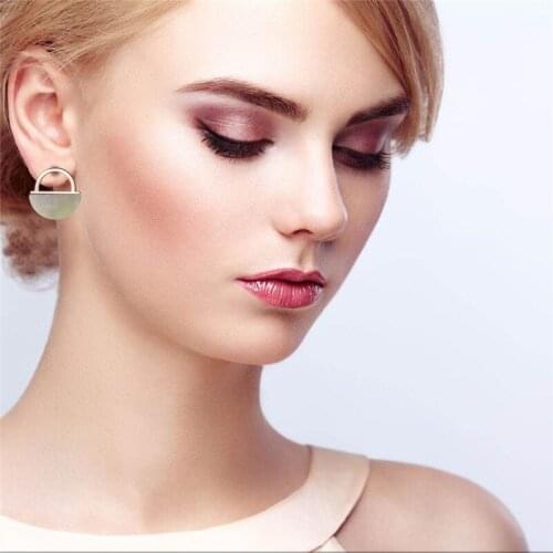 TIMEONLY Korean Style Multi Colors Natural Stone Drop Earring Lock Shape Metal Charm Earrings for Women Girls Statement Jewelry