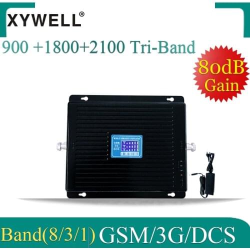 80dB Gain gsm signal booster 900 1800 2100 mhz 2G 3G 4G Tri Band Mobile Signal Booster WCDMA LTE GSM Cellular Amplifier