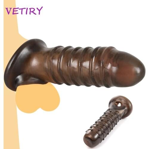 VETIRY Sex Toys Reusable Condoms For Men Delayed Ejaculation Dildo Enhancer Penis Enlarger Cock Sleeve Realistic Penis Extender