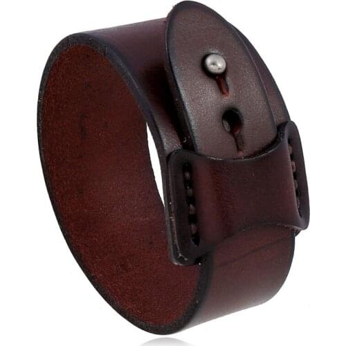 Punk Vintage Brown Genuine Leather Bracelets for Men Women Jewelry Wrap Wristband Bangles Best Friend Male Unisex Gift Wholesale