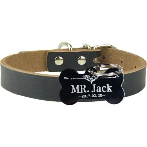 High Quality Genuine Leather Dog Collar Small Medium Pet Dog Personalized Collar Dog Assessory Name Tag