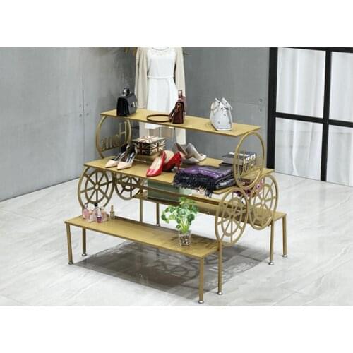 Golden display rack, running platform, trapezoidal landing shelf in Zhongdao, multi-storey shoe rack in clothing store display c