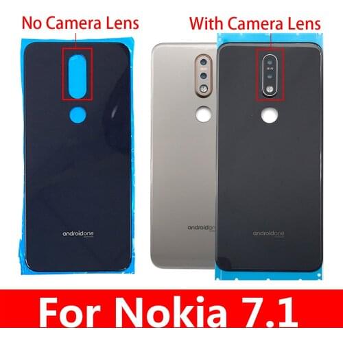 1Pcs Back Glass Rear Cover For Nokia 7.1 Battery Door Housing Battery Back Cover With Logo Black / Silver / Blue