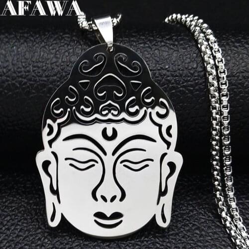 2021 Religious Buddha Head Stainless Steel Necklace for Women Silver Color Chain Necklace Jewelry collar largo mujer N1200S02