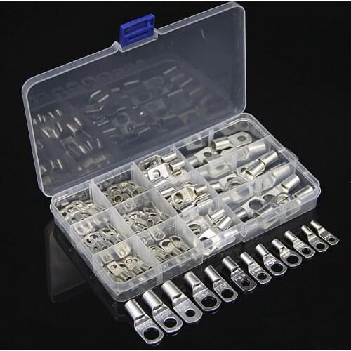 100Pcs SC4-25 Copper Bare Crimp Terminals lug Tinned Lug Ring Electrical Wire Welding Connectors Cable Splice Terminal Kit
