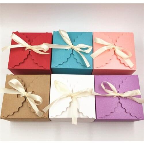 50Pcs Two Size Colorful Boxes With Various Ribbons for Jewelry/ Weeding Candy/ Charm Gifts Carrying Packaging Boxes Flower Seal