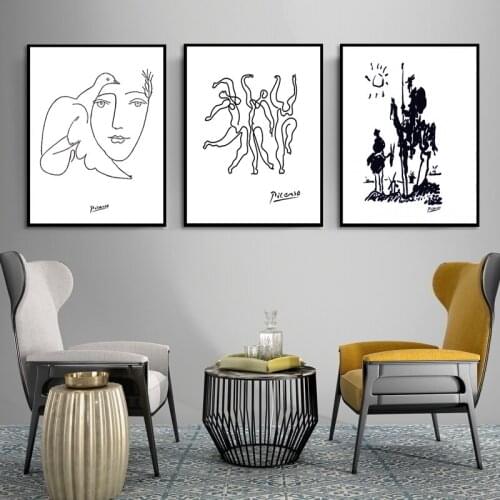 Abstract Black And White Line Drawing Animals Pig Horse Penguin Sketches Poster Canvas Painting Wall Picture Home Room Decor