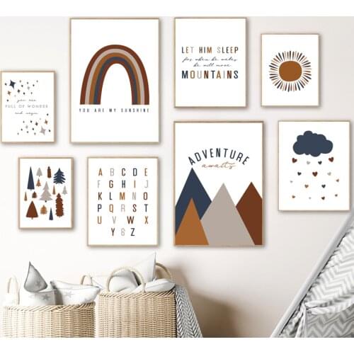 Alphabet Rainbow Mountain Cloud Star Pine Quote Wall Art Canvas Painting Nordic Posters And Prints Wall Pictures Kids Room Decor
