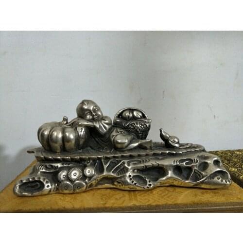 Antique QingDynasty silver good fortune sculpture ornamental ,Home Decoration collection & adornment,Free shipping