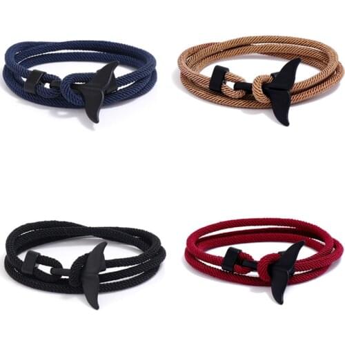 Trendy whale tail anchor bracelet Mens hand woven rope chain bracelet men and women Ocean Style winding metal sports hook