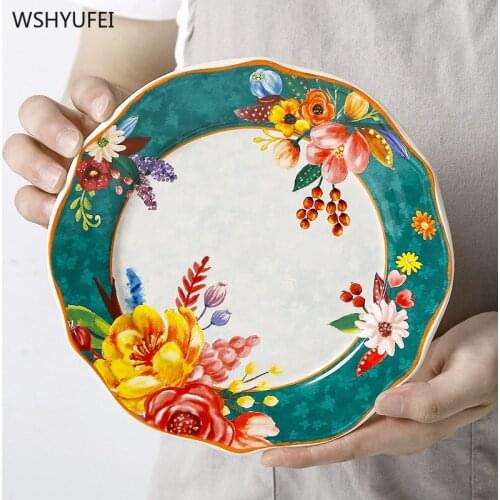 8.6 inch flower plate glazed ceramic tableware dessert tray tableware microwave tray wedding kitchen supplies