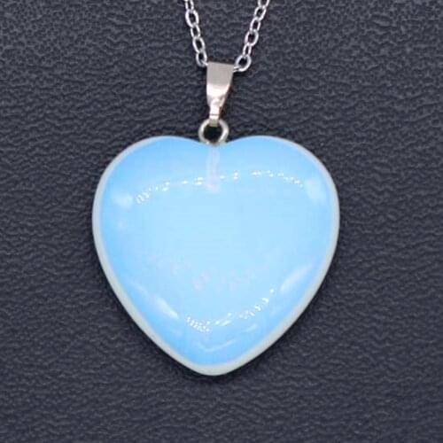 Kraft-beads Trendy Silver Plated Love Heart Pendant Opalite Opal Necklace For Party Jewelry