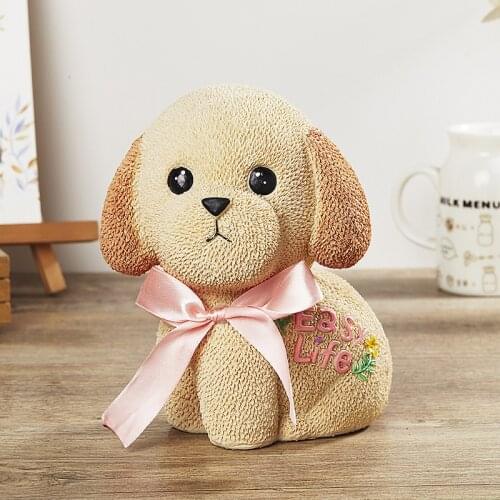 Saving Can Cartoon Resin Crafts Puppy Dog Pot Piggy Bank Childrens Money Box Statue Figurine Ornaments Home Decor Display Gifts