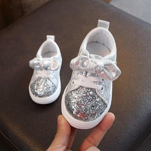 2021 Toddler Children Sneakers Kids Shoes Baby Girls Sequine Rabbit Ears Outdoor Casual Shoes Girls Princess Bow Tie Sport Shoes