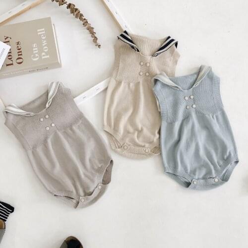 Summer Baby One-piece Bodysuit Soft Knitted Navy Triangle Romper Sleeveless Clothes For Boys And Girls Toddler Infant