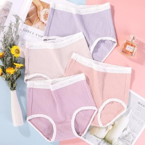 M-4XL 3PCS/Lot Good Cotton Womens Panties Briefs High Waist Lace Hem Underwear Girls Set Sexy Plus Size Underpant Free Shiping