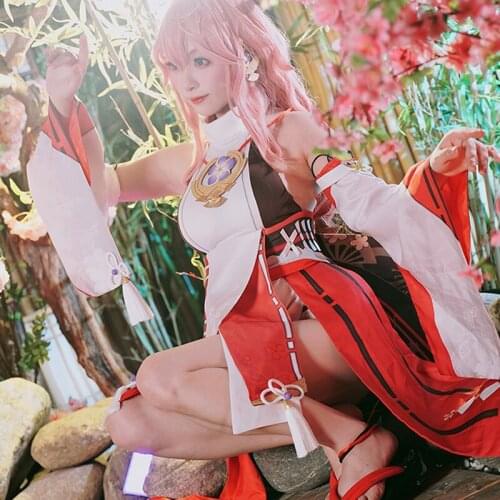 New！Game Genshin Impact Cos Yae Miko Cosplay Clothing Full Set of Women Japanese Dress Costume Y