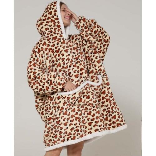 New Winter Warm Thick Polar Fleece Oversized Hoodie Animal Cartoon Leopard Big Size Pullover Family Matching Outfits