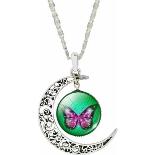 New moon butterfly animal pendant necklace glass alloy jewelry fashion design for party gift mixed jewellery Distribution