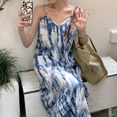 Midi Dresses Women Sweet Simple Streetwear Sleeveless Empire Elegant Retro V Neck Holiday Strap Dresses Summer Casual Outwear