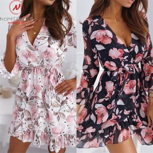 Women Summer Flower Print A-Line Dress Patchwork Design Ruffles Zipper Decor V-Neck Half Butterfly Sleeve High Waist Slim Dress