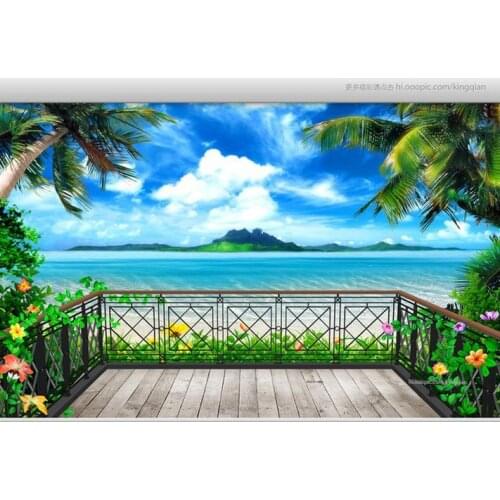 Custom photo wallpaper murals 3 d fantasy balcony beach seascape TV setting wall papers for living room decoration