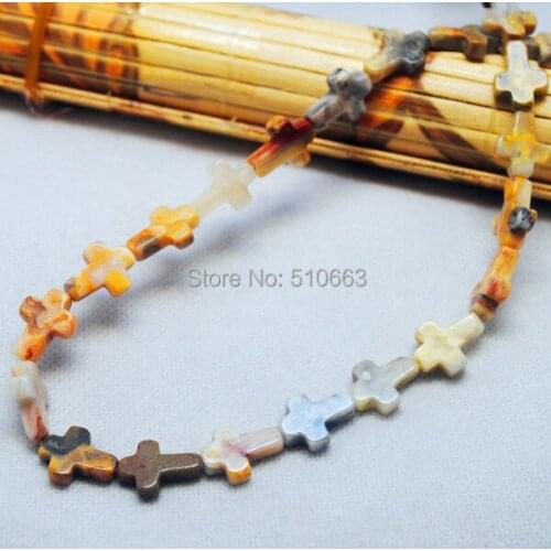Nature Crazy Agatee Stone Gem Stone Strand Cross Shape Size 12x16mm One strand have 25 pieces