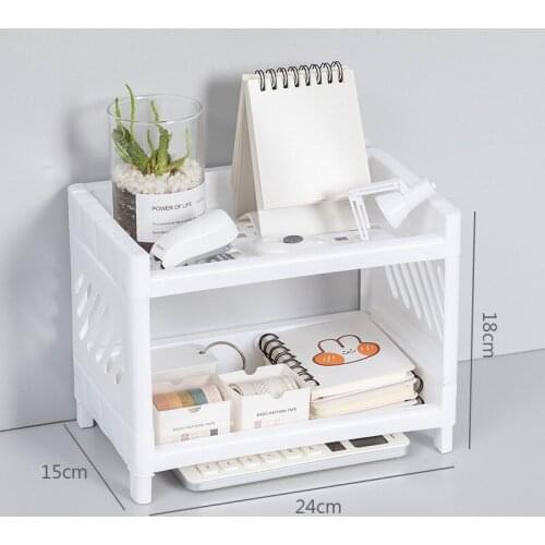 Simple European style double-layer plastic desk storage bag sundries storage rack small bedroom bookshelf stationery placement