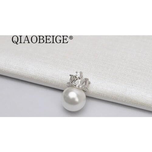 QIAOBEIGE Fashion jewelry popular 925 silver Crown shaped pearl cz pendant jewelry wholesale cheap price simple pendant for diy