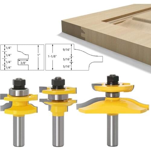 3PC/Set 1/2" 12.7MM Shank Milling Cutter Wood Carving Rail & Stile Ogee Blade Cutter Panel Raised Cabinet Router Bit Door Tenon