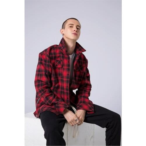Chic Plaid Shirt Male Long Sleeve Loose Falling Shoulder Shirt Ins Super Popular Jacket Tide Shirts