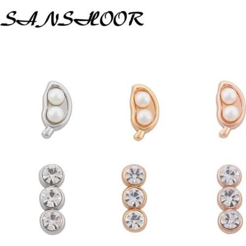 SANSHOOR Sparkling Trio Keeper PEAS IN A POD Slide Charms Fit Leather Wrap Keeper Bracelet Collection Key Chains For Women 6pcs