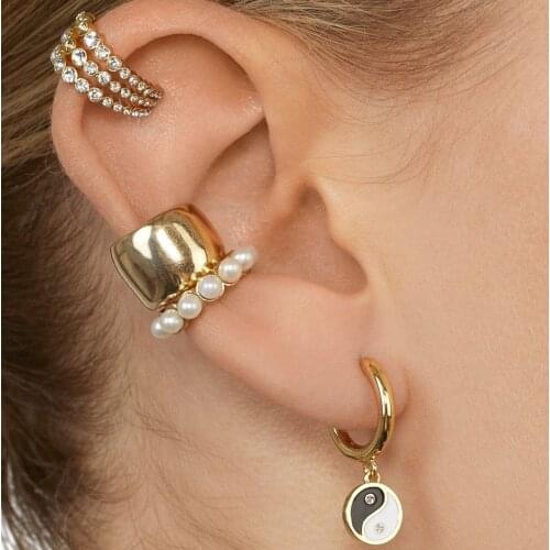 1 piece gold silver color fresh sea pearl beaded round circle ear cuff no piercing clip earrings women fashion delicate jewelry