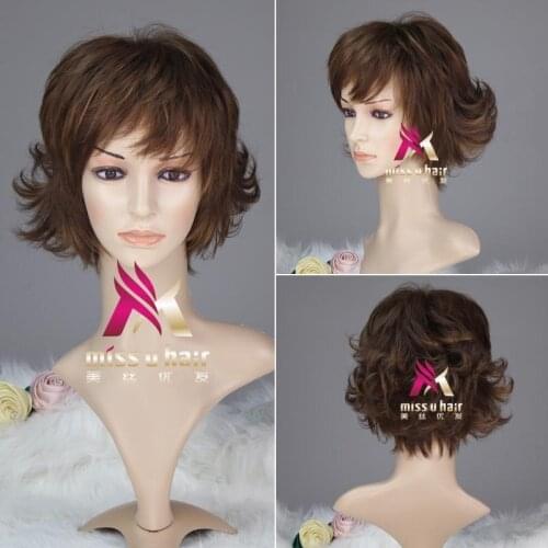 Hair Synthetic Short Curly brown Wig for Adult Prestyled Cosplay Wig Women Party Halloween Wigs costume anime hair+wig cap
