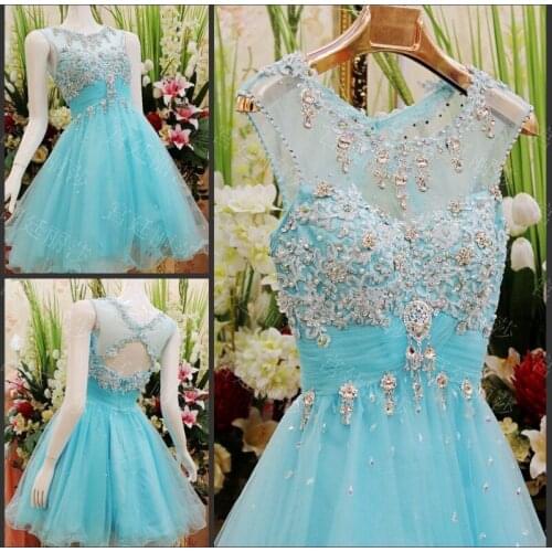 Modest Scoop Neckline A Line Light Blue Beautiful Homecoming Gowns Short Cute 8th Grade Graduation bridesmaid Dresses