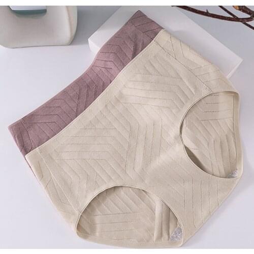 Roseheart Women Fashion Purple Blue Cotton Mid Waist Panties Underwear Lingerie Seamless Briefs Underpants M L XL Plus Size