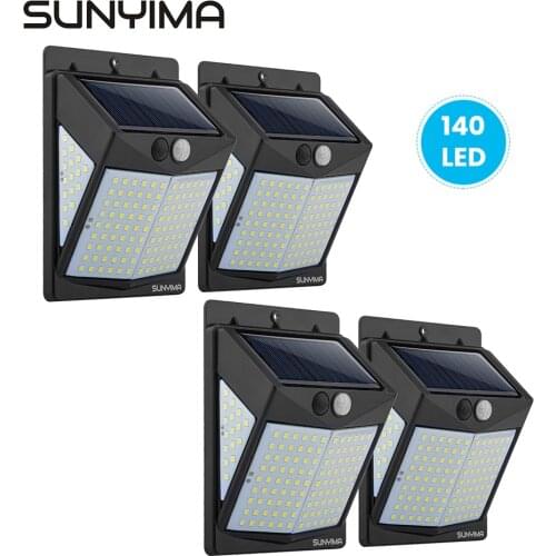 SUNYIMA 4PCS Outdoor Solar Spotlights Street lamp Sunlight 140 LED PIR Motion Sensor Garden Decoration Solar Powered Brightness