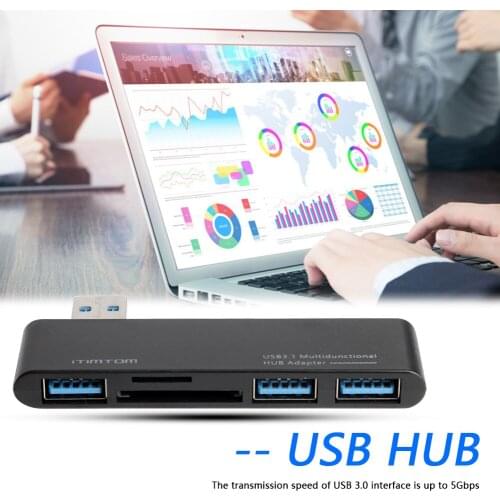 USB Extension Cable HUB Charge Portable 5 in 1 USB 3.0 HUB Splitter Converter 5Gbps 3 USB 3.0 SD TF Card Reader